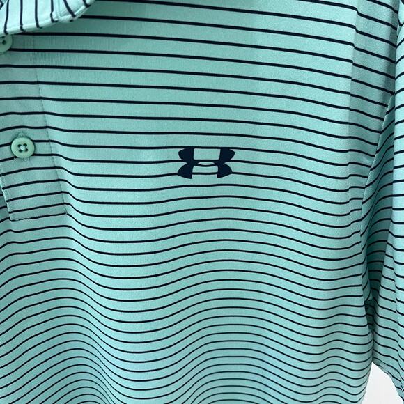 Under Armour Men's LG Seamfoam & Black Striped Loose Fit Polo Shirt - Picture 2 of 5
